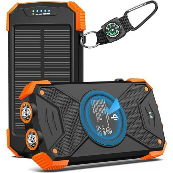 Solar Charger Power Bank 10,000mAh Portable Wireless Charger 20W Fast Solar - Picture 1 of 7